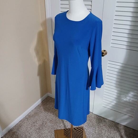 Tommy HIlfiger SZ 2 Royal Blue Long-bell-sleeved Knee-Length Hidden Zipper Dress - Picture 4 of 11